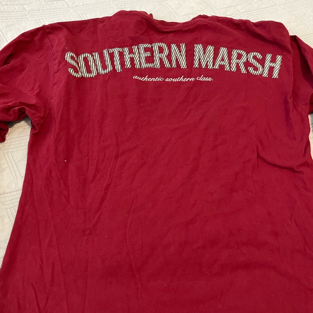 Southern Marsh Men's Deep Red Long Sleeve Tee with duck pocket